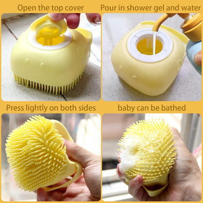 Hunde-Badebürste mit Shampoo-Spender, Massagebürste für Hundewäsche (Gelb)