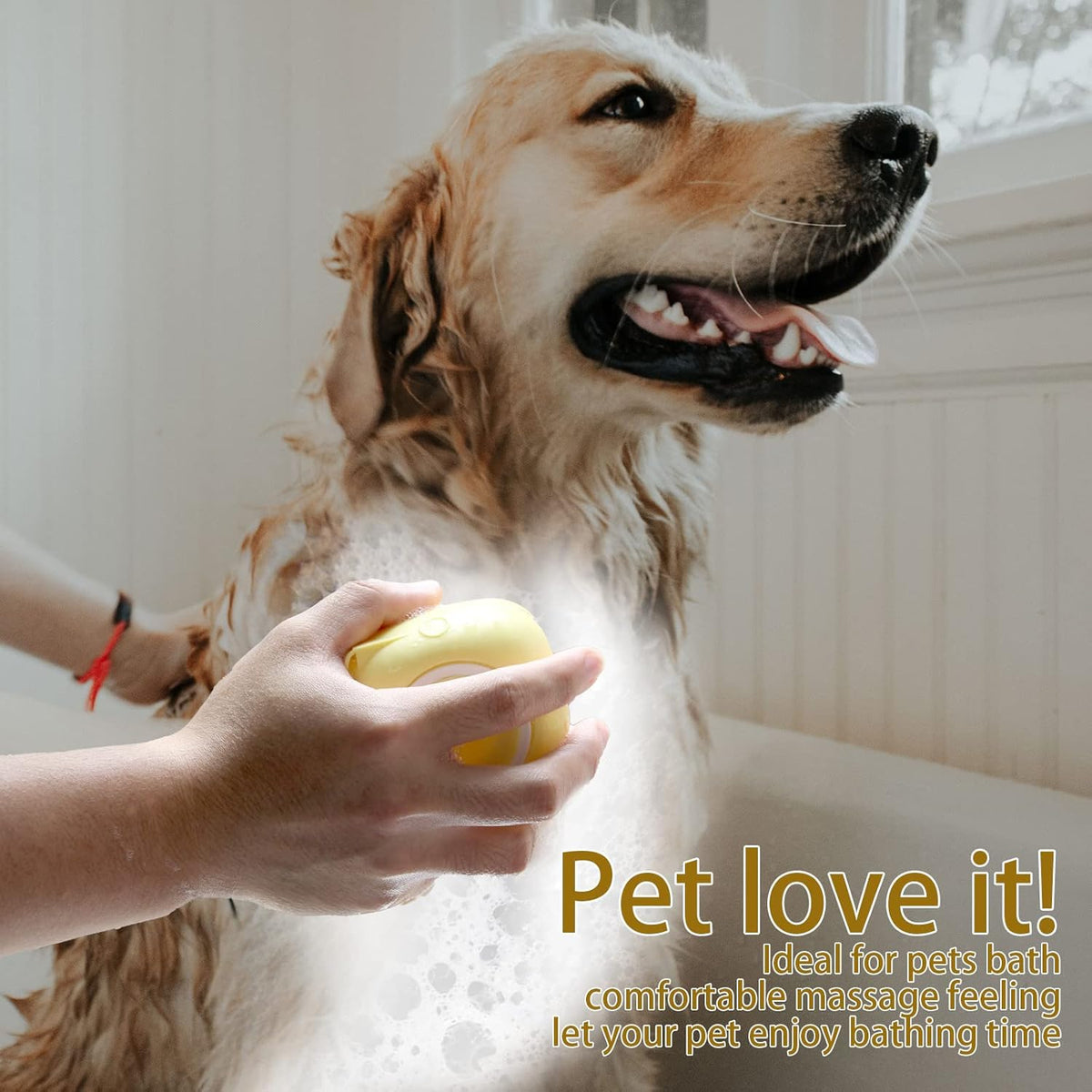 Hunde-Badebürste mit Shampoo-Spender, Massagebürste für Hundewäsche (Gelb)