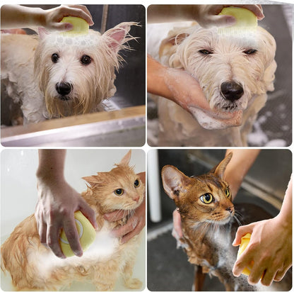 Hunde-Badebürste mit Shampoo-Spender, Massagebürste für Hundewäsche (Gelb)