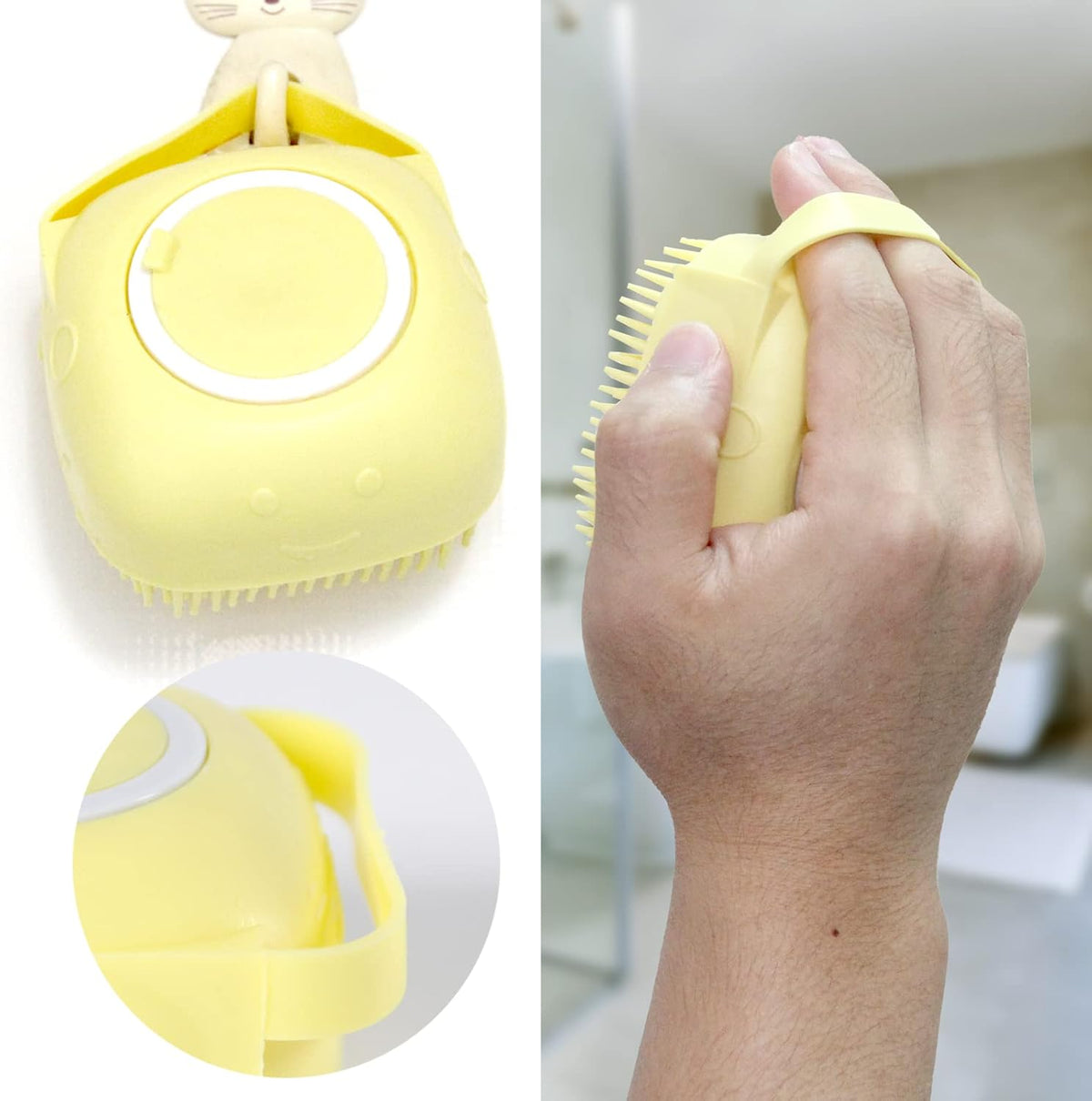Hunde-Badebürste mit Shampoo-Spender, Massagebürste für Hundewäsche (Gelb)
